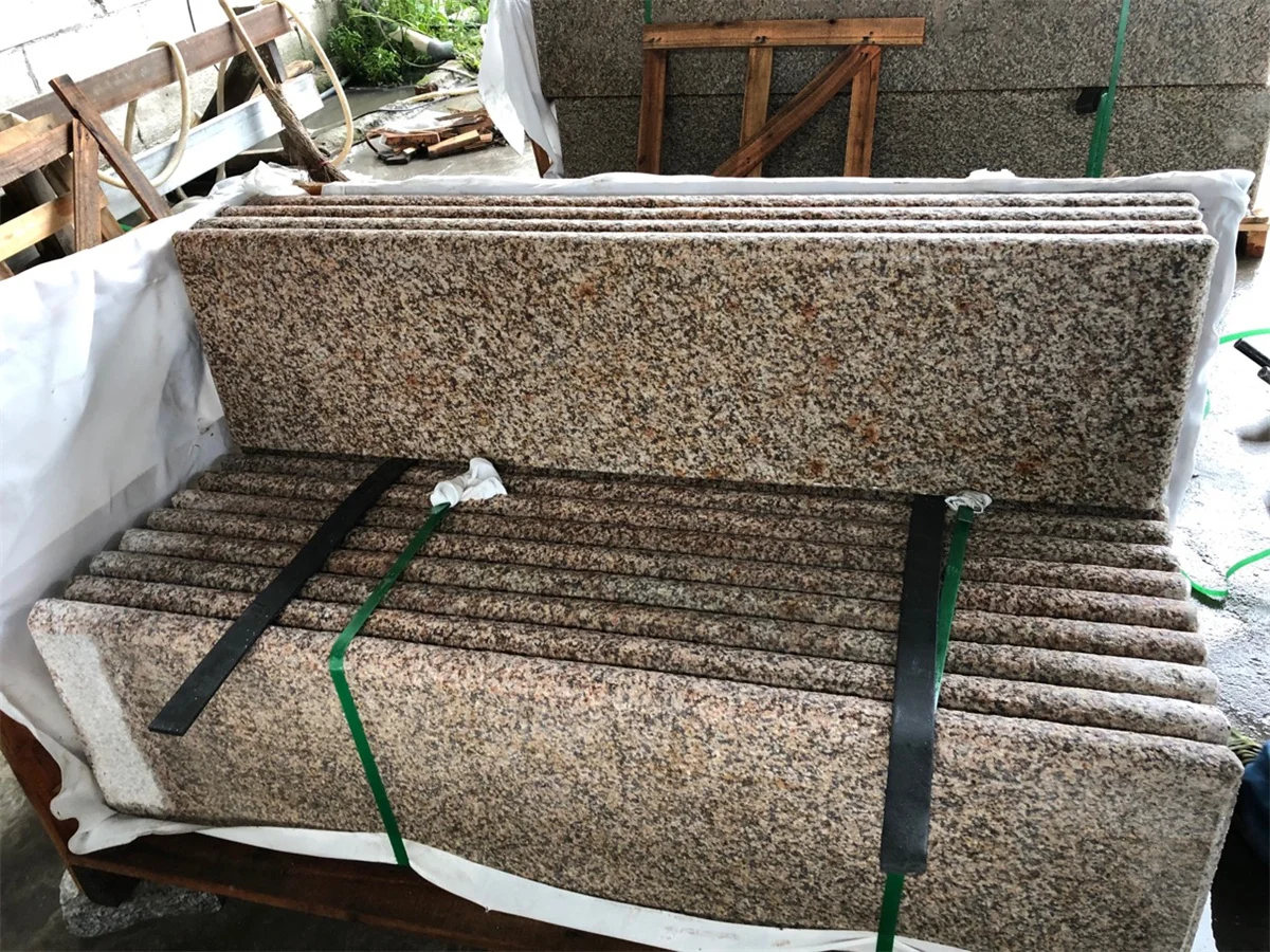Factory Price Flamed Exterior Anti-slip Granite Treads  Sunset Gold G682 Outdoor Granite Treads