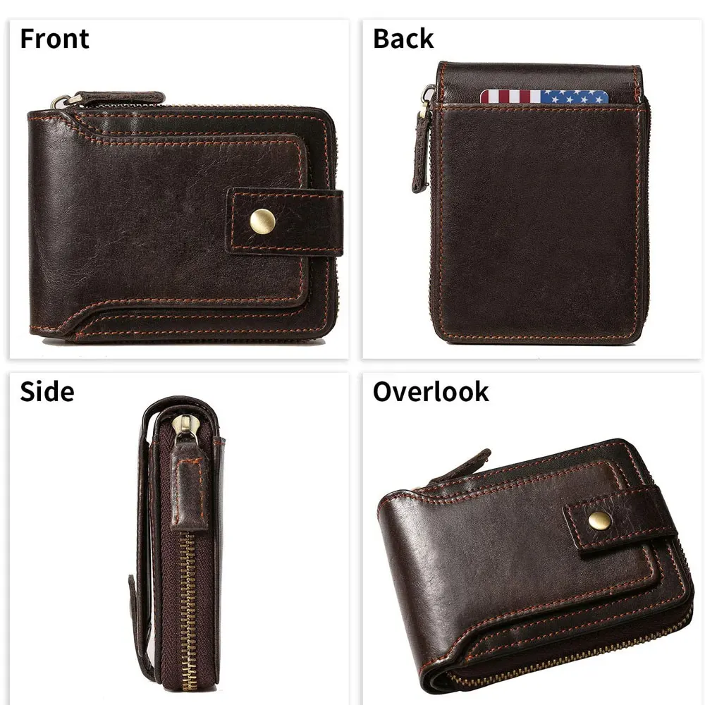 Men leather wallet with strap zipper clutch wallets for men male long purse cell phone bag card wallet violet