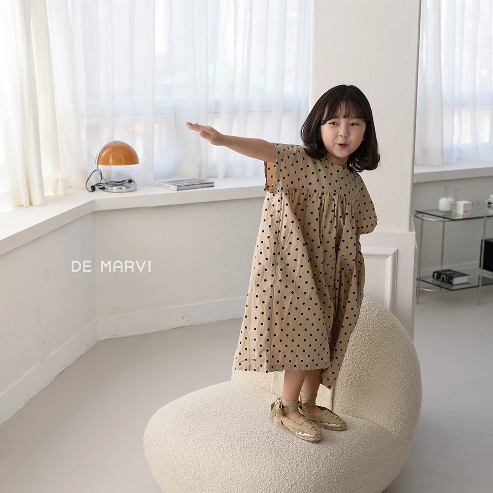DE MARVI Kids Toddler Dot pattern Cute Short sleeve Casual Dress Korean girls dresses Wholesale Korean Manufacturer MADE IN KORE