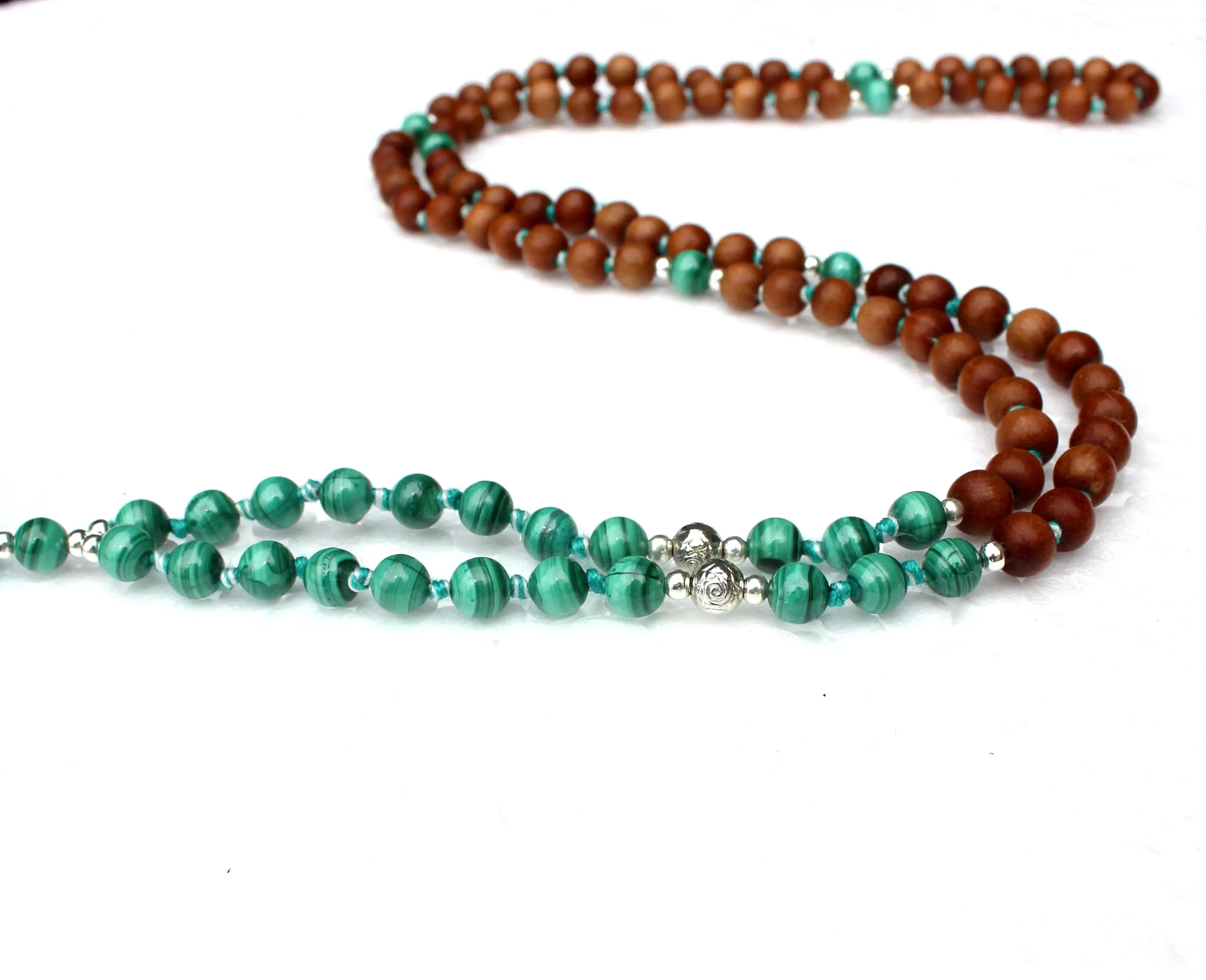 Buy Natural Gemstone Yoga Jewelry Prayer Beads Rosary Malachite Knotted Mala Beads 108 Beads Wood Mala Necklace