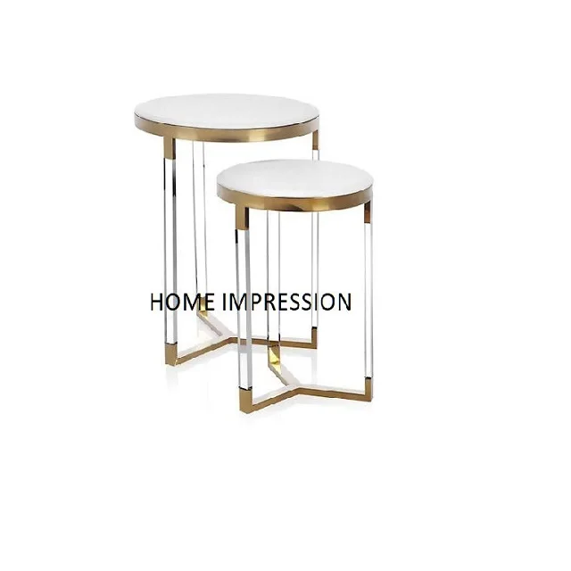 Fantastic Gold Color Acrylic Luxury Side Table Handmade Side Corner Table For Living Room Indoor Decor Supplies In Low Price