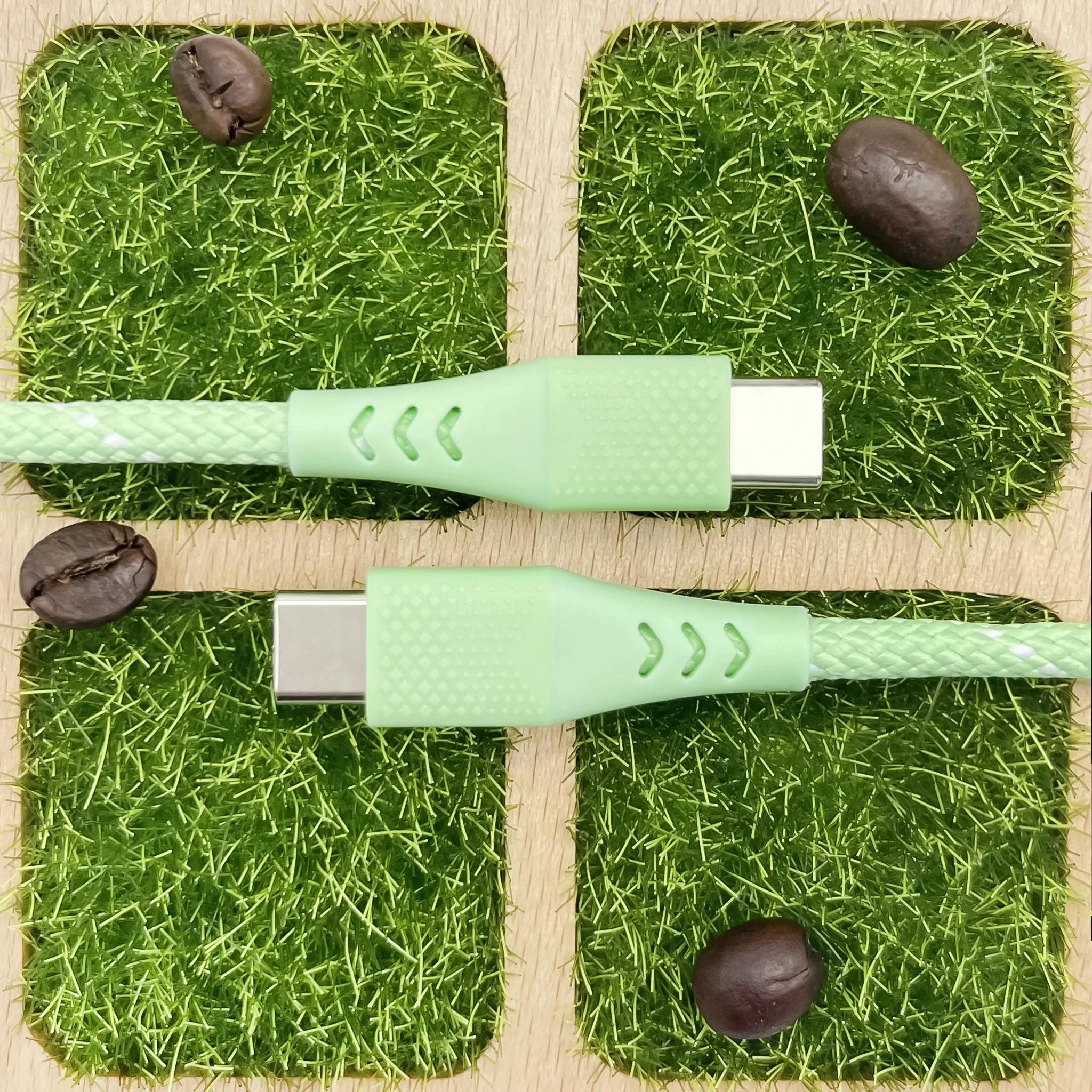 Special Color Grass Green Braided USB C Charging Cable - C to C Port 1M With 3D Pattern on Plug