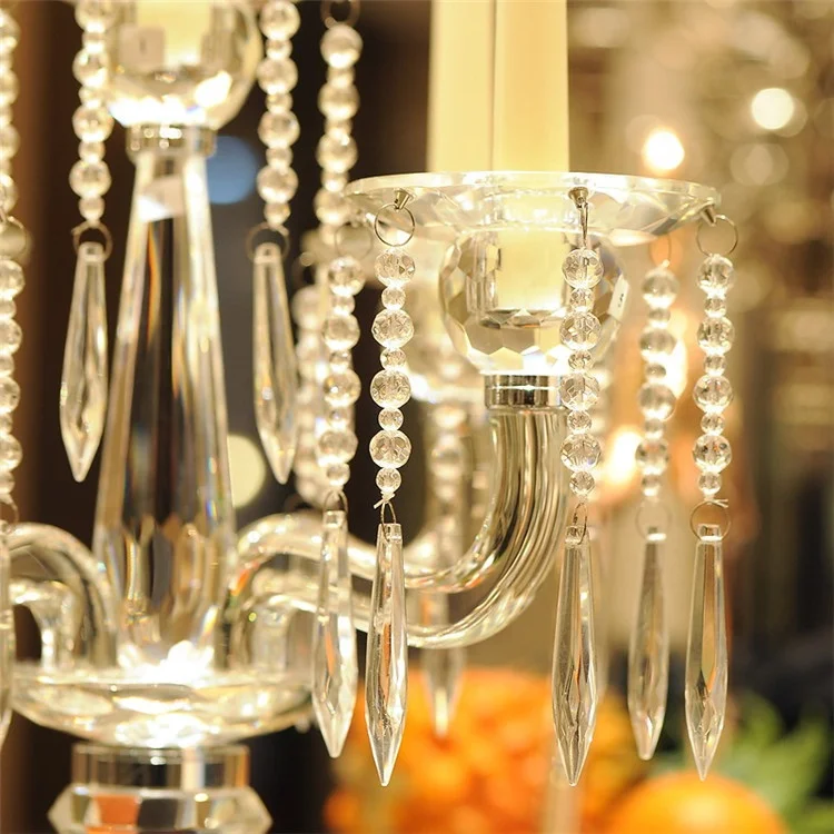 Handmade and Crystal Material tall wedding crystal candelabra candle holder centerpiece with hanging crystals
