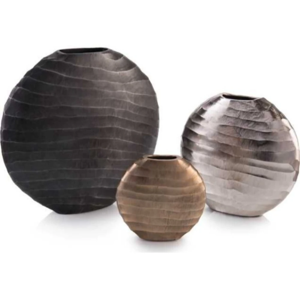 Top Grade Fashion Design Metal Aluminium Black Powder Coated Golden Nickel Plated Silver Modern Unique Floor Vase Metal Vase Hom