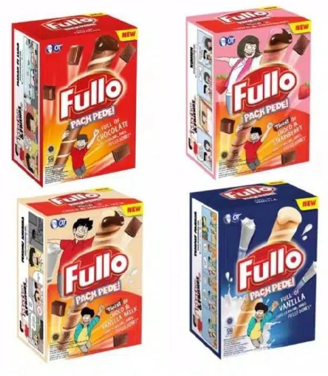 Fullo Wafer Roll  Chocolate, Vanila, Coklat Vanila, Coklat Strawberry 8gr