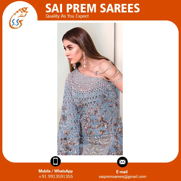 Белое этническое индийское платье до пола с длинным жакетом тяжелая работа вышивкой модная покупка по оптовой цене