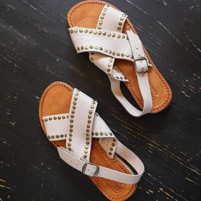 
Handmade Leather Cross Strap Sandals Black&White 