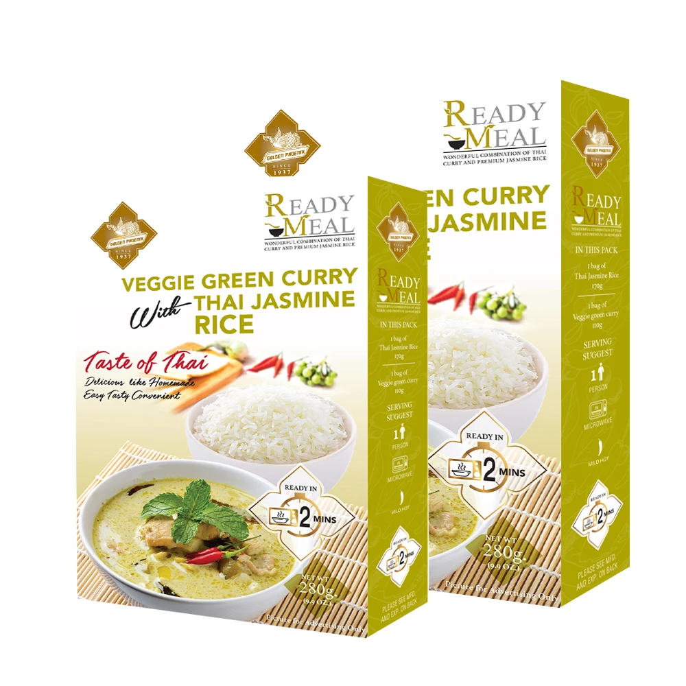 Hot and Spicy Veggie Green Curry Serve with Thai Jasmine Rice Ready To Eat Great Meals Product from Thailand