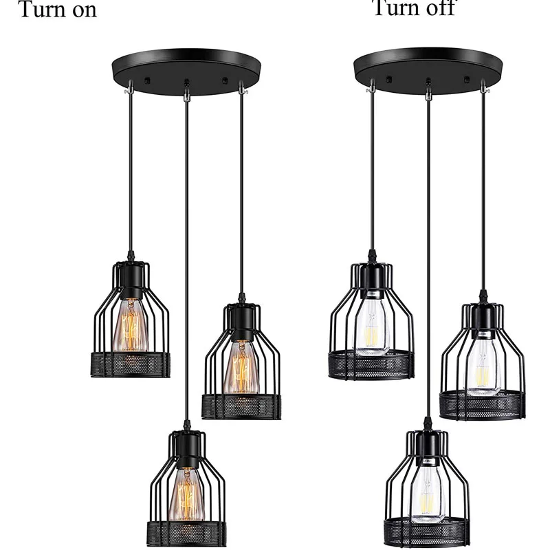 Black Metal Square Shade Industrial 3-Light Pendant Lighting