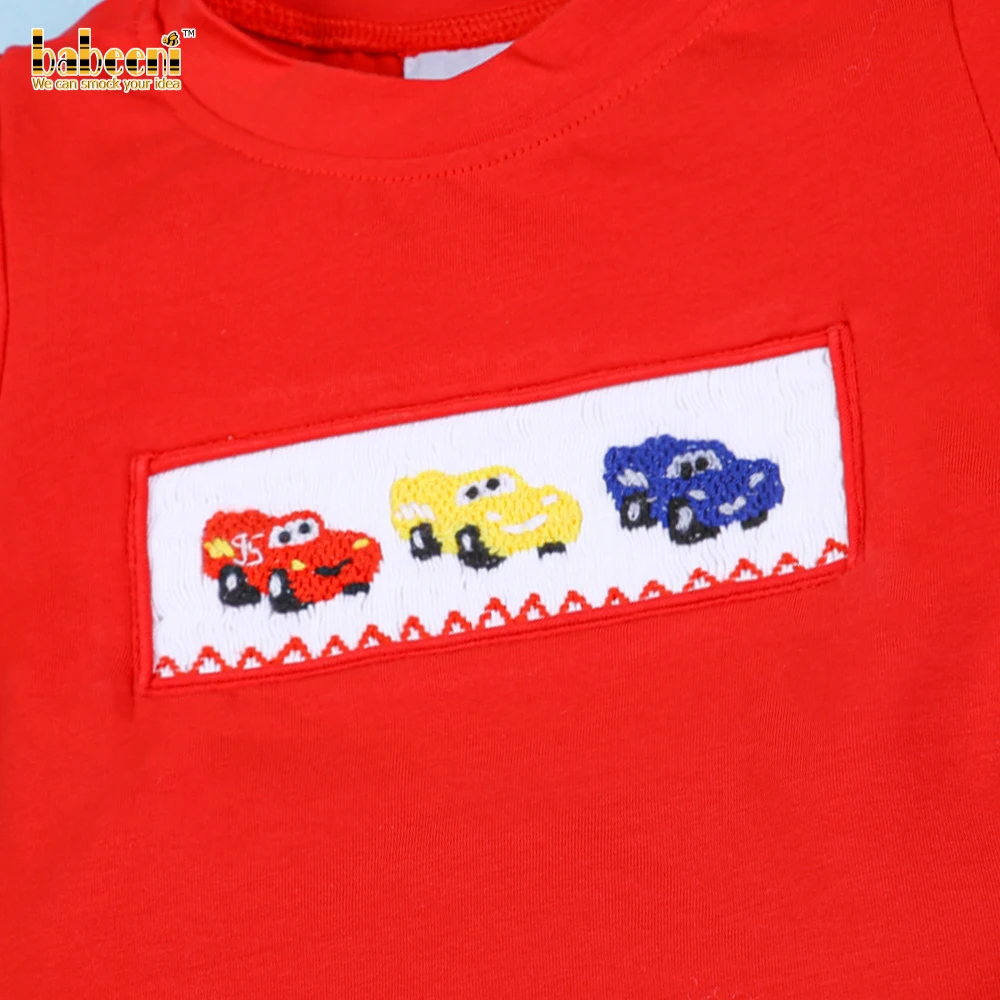 Cute car smocked short set for boys OEM ODM customized hand made embroidery wholesale manufacturer - BB2298
