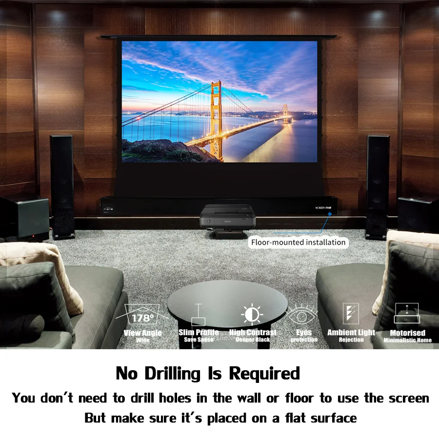 Free Shipping 92 inch Electric Floor Rising UST 4K ALR Projector Screen Pull up Screen for Ultra short throw laser