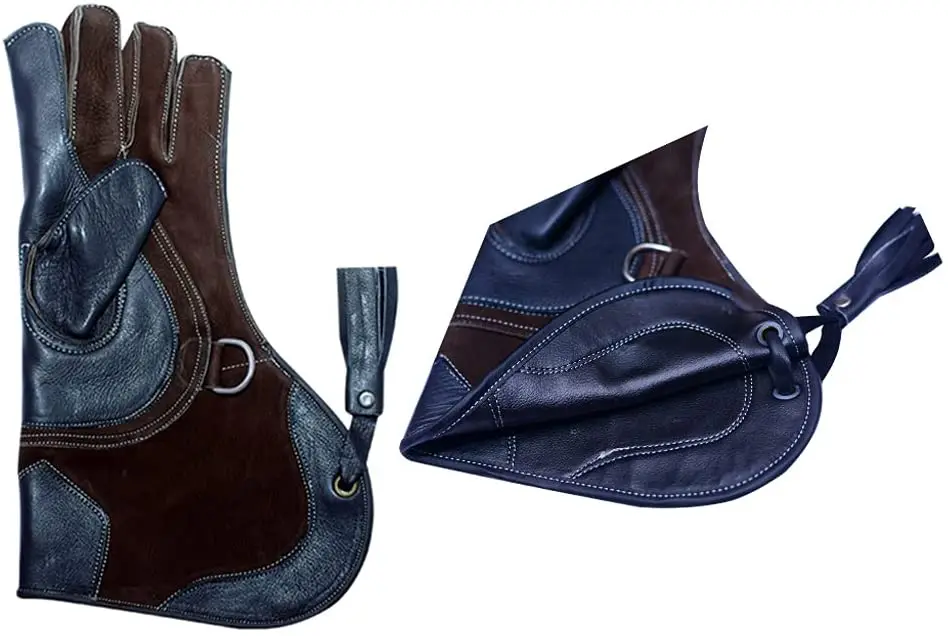 TRQSONS Cow-Hide Falconry Nubuck Leather Gloves for Eagle Hawk Hunting Birds Pets 14_ Long,Wide Cuff Left Hand