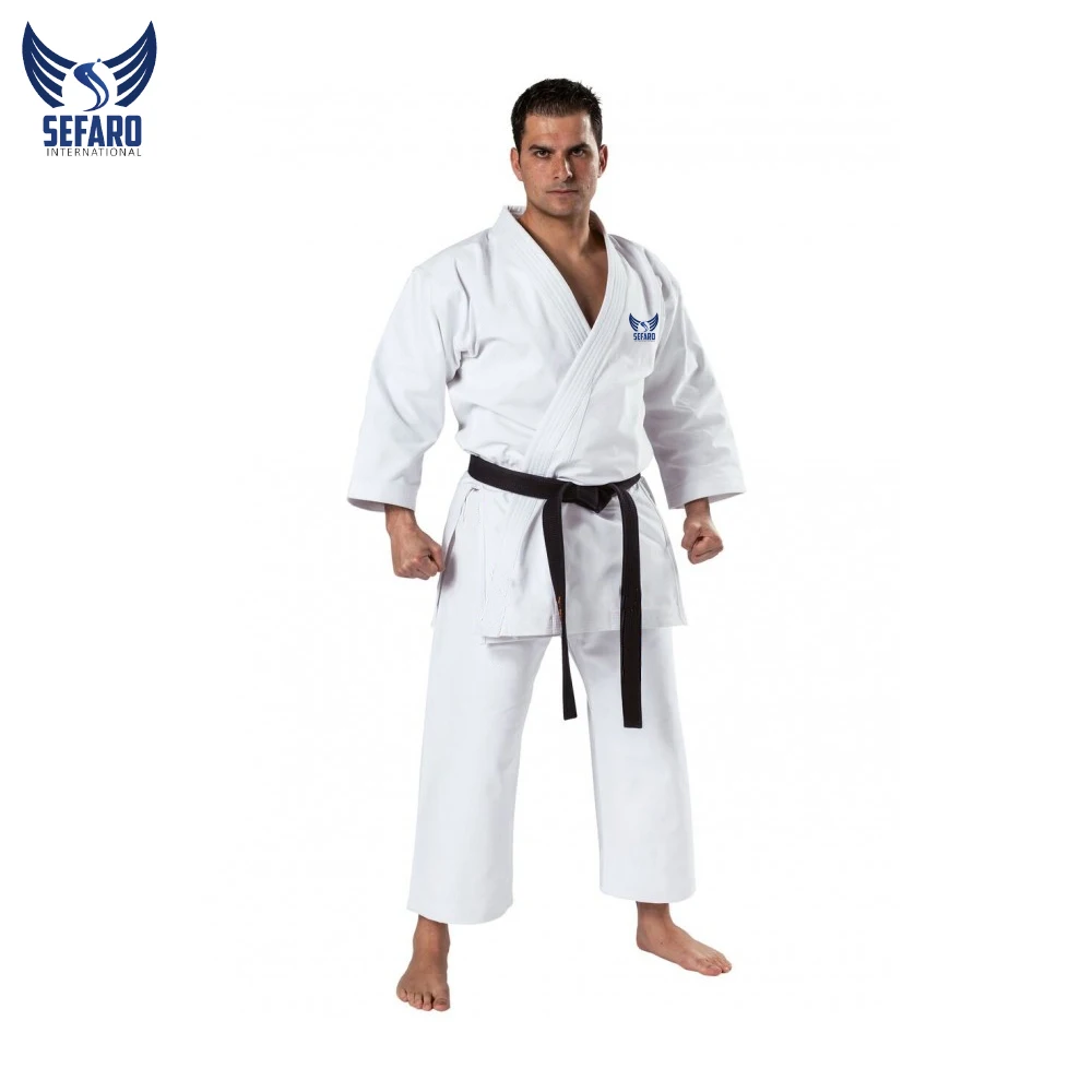 Blue Color Martial Arts jiu jitsu gi Karate full suit in pearl weave hot selling strapped closure hood with trouser