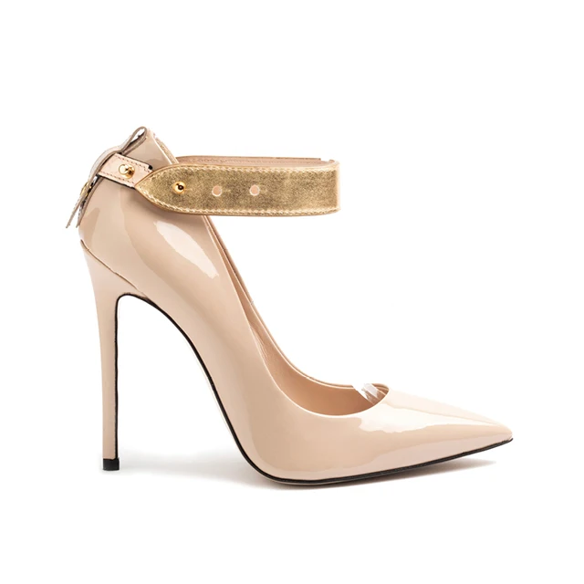 Handmade in Italy ankle strap and stiletto heel patent leather woman pumps shoes