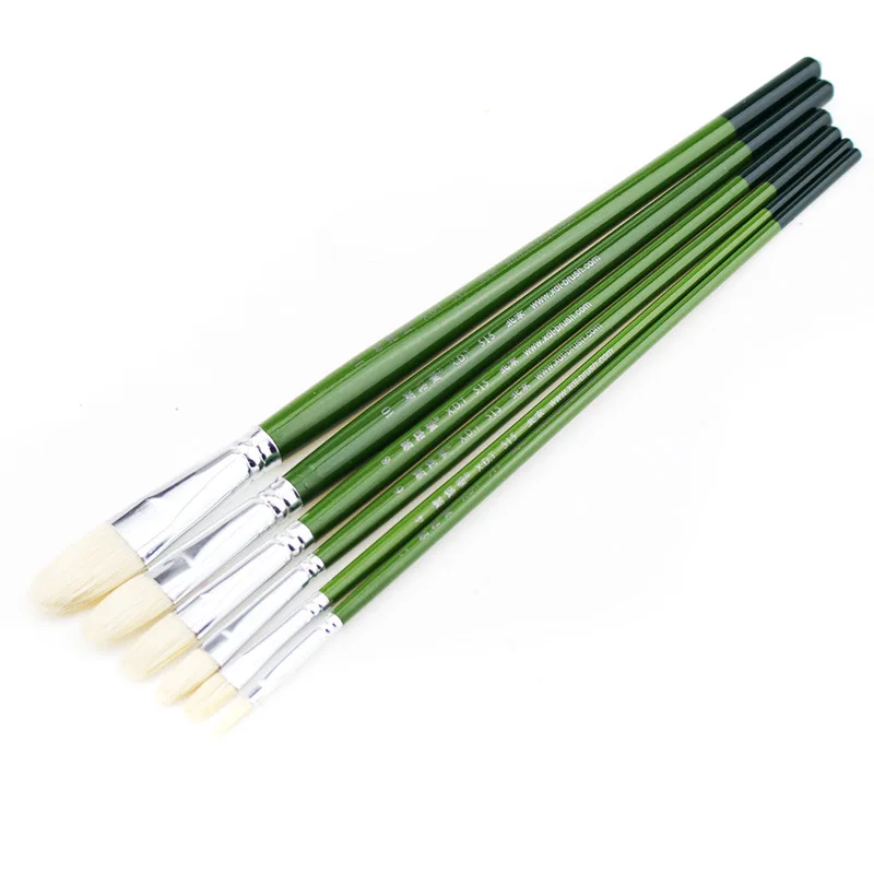 Xiedetang 515 6pcs/set bristles hogs hair flat head professional artist oil acrylic gouache paint brush set