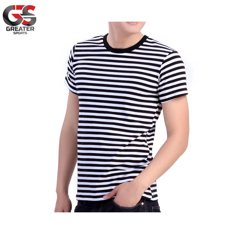  Черно-белая полосатая футболка дешевая хлопковая дизайнерская от производителя мужская с индивидуальным принтом