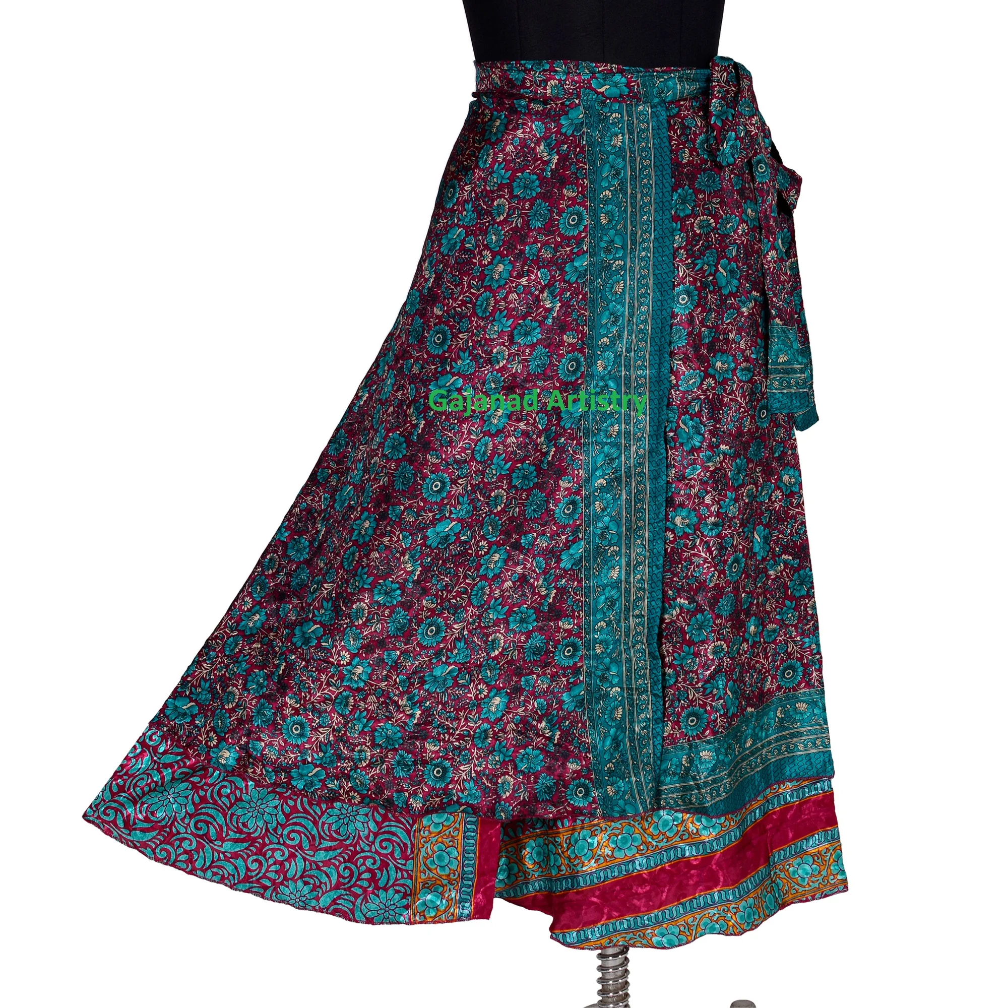 Vintage silk reversible long skirt Vintage  Silk Long  wrap around long  Silk sari long wrap skirt reversible women dress