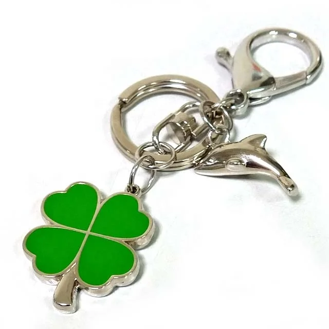 
Clover keychain dolphin pendant zinc alloy four leaf clover good luck green enamel bag pendant key ring 