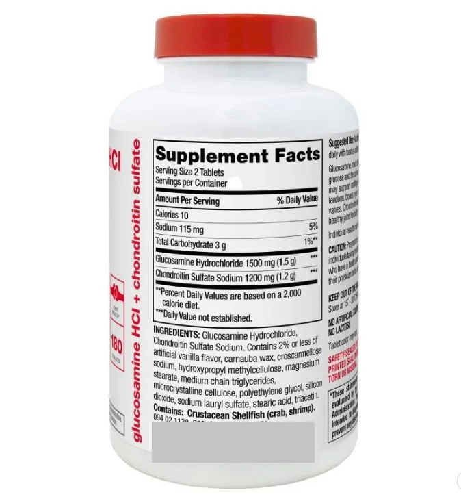 Glucosamine and Chondroitin Tablets Joint Flexibility Quick Acting Supplements Private Label 120 Count