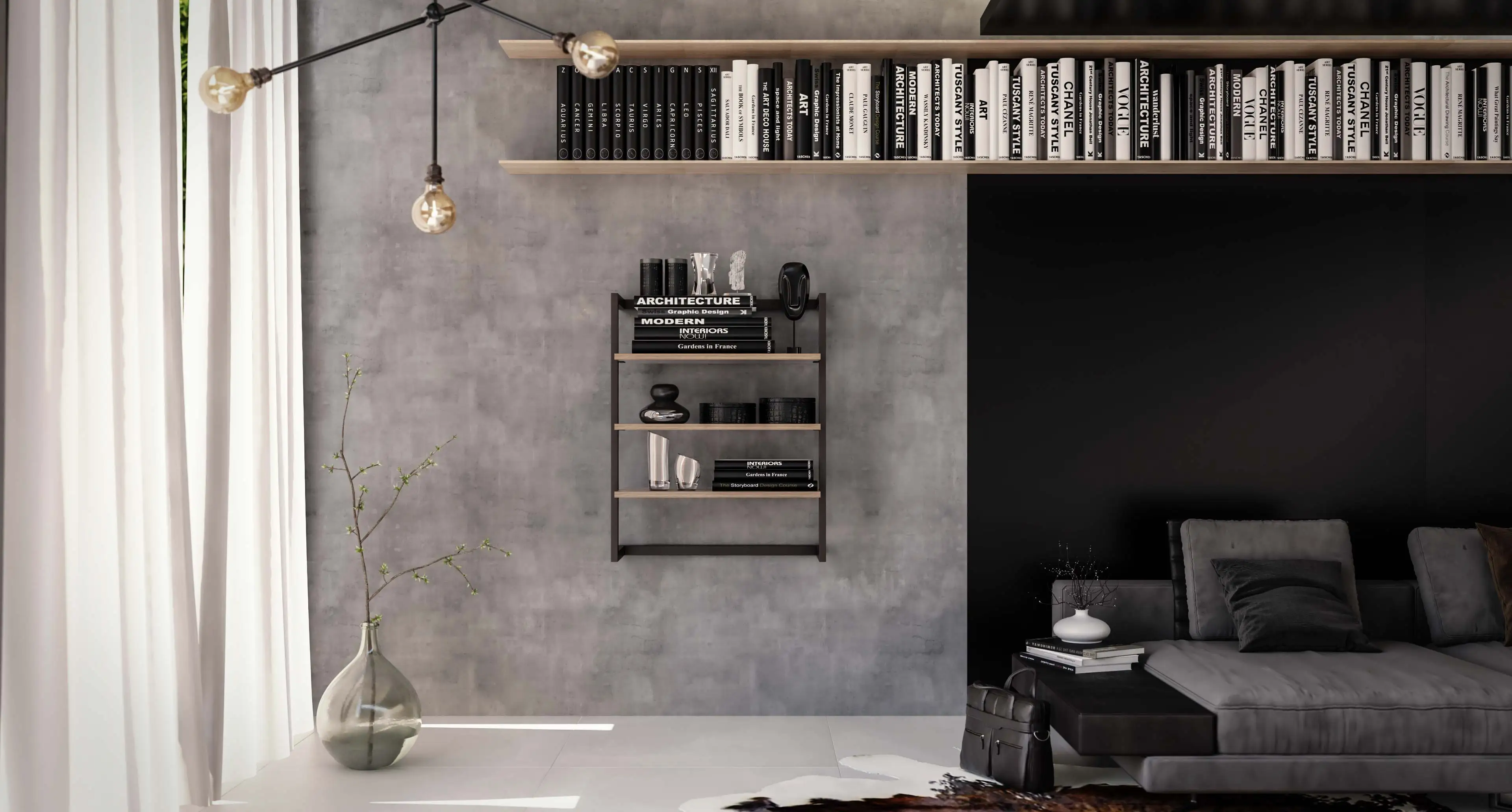 High quality aluminium  wall-mounted two- tier shelving unit H 72 cm for home