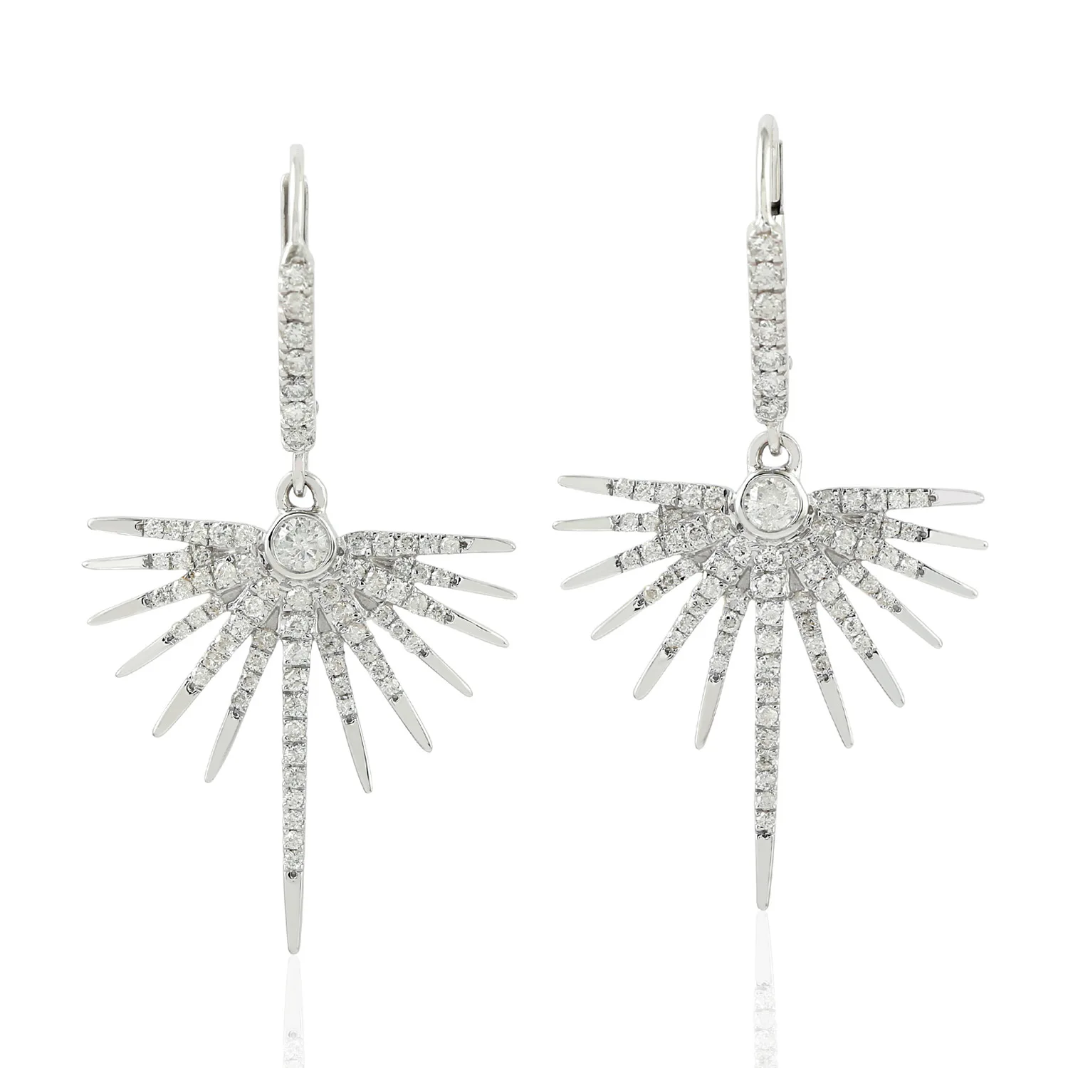 
18k White Gold Star Burst Dangle Earrings Gemstone Jewelry For Her 