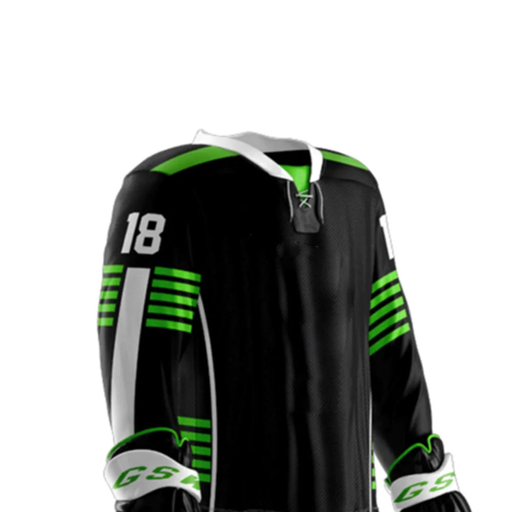 Custom Sublimation Ice Hockey Uniform / Wholesale Hockey Green Black Ice Hockey Uniforms Including Jersey Socks & Pant Shell