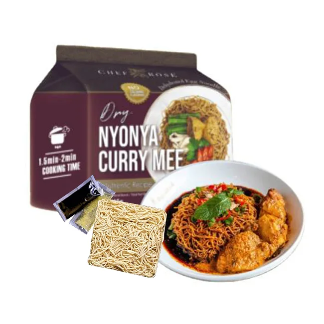 Fast Cooking Instant Dry Noodle Nyonya Curry Flavor Comes In a Sachet of Mixed Curry Paste and Oil 4 Packs In a Bag