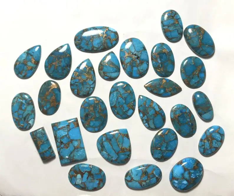 Top Quality Natural Blue Copper Turquoise Mix Shape  Smooth Flatback Cabochon Loose Genuine Gemstones For Jewelry Making Use OEM