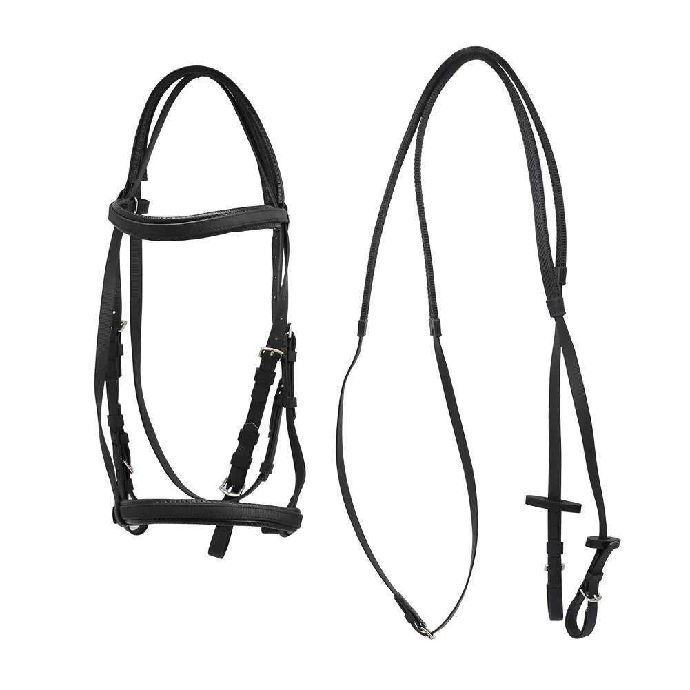 Adjustable Black PP Webbing Horse Bridle And Reins Racing Halter Endurance Saddle Horse Bridle Halter Rein