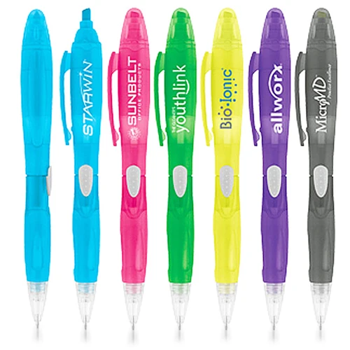 Multicolor Two In One Plastic Writer with Highlighter Pen