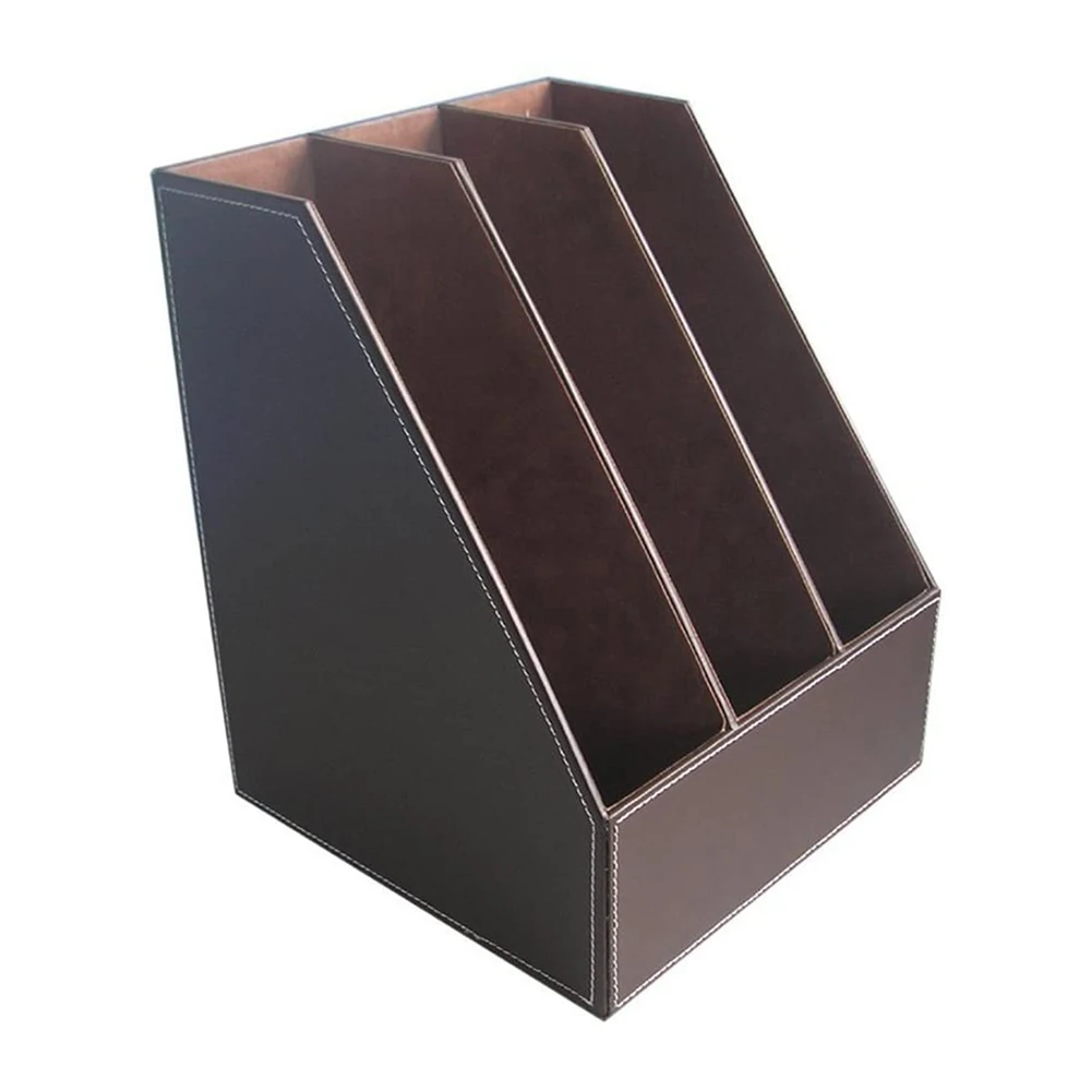 Office Magazine Holder Leather / Wood Office Desktop Original Brown Color Magazine Organizer