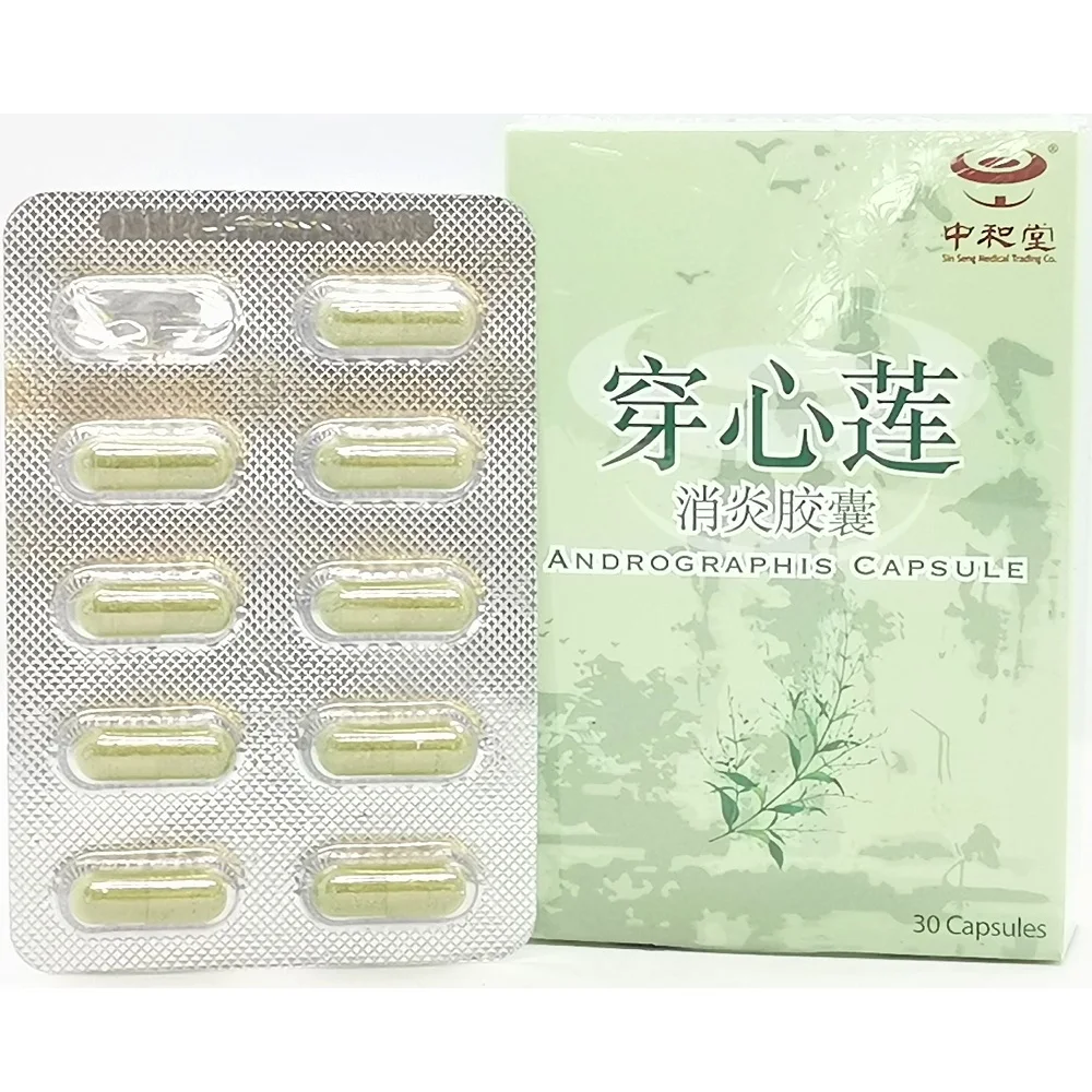 Clearing Heat Toxin Reducing Inflammation Common Cold Flu Swollen Sore  30 Capsules per Box Andrographis Capsule