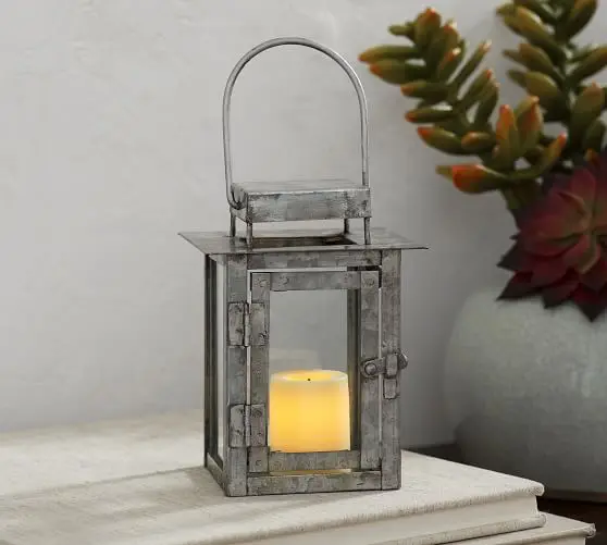 Metal Lantern, Rope Handle (Galvanized, Sitting, Hanging, Use with Candle)