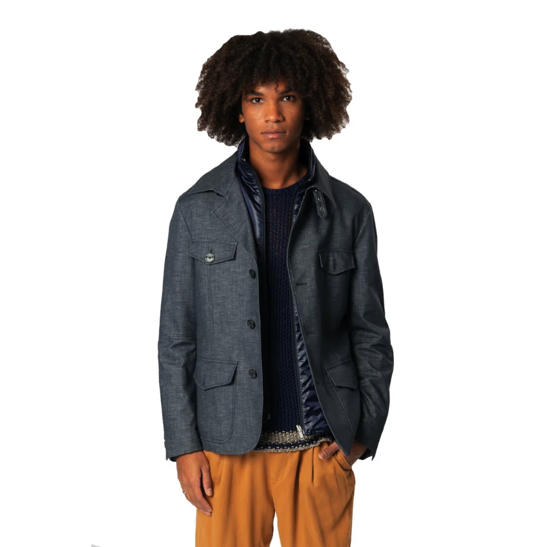 Men Luxury Blue Melange Coat Jacket - Short - SKUDOMADE - Tailormade -Customizable - Different size avaible