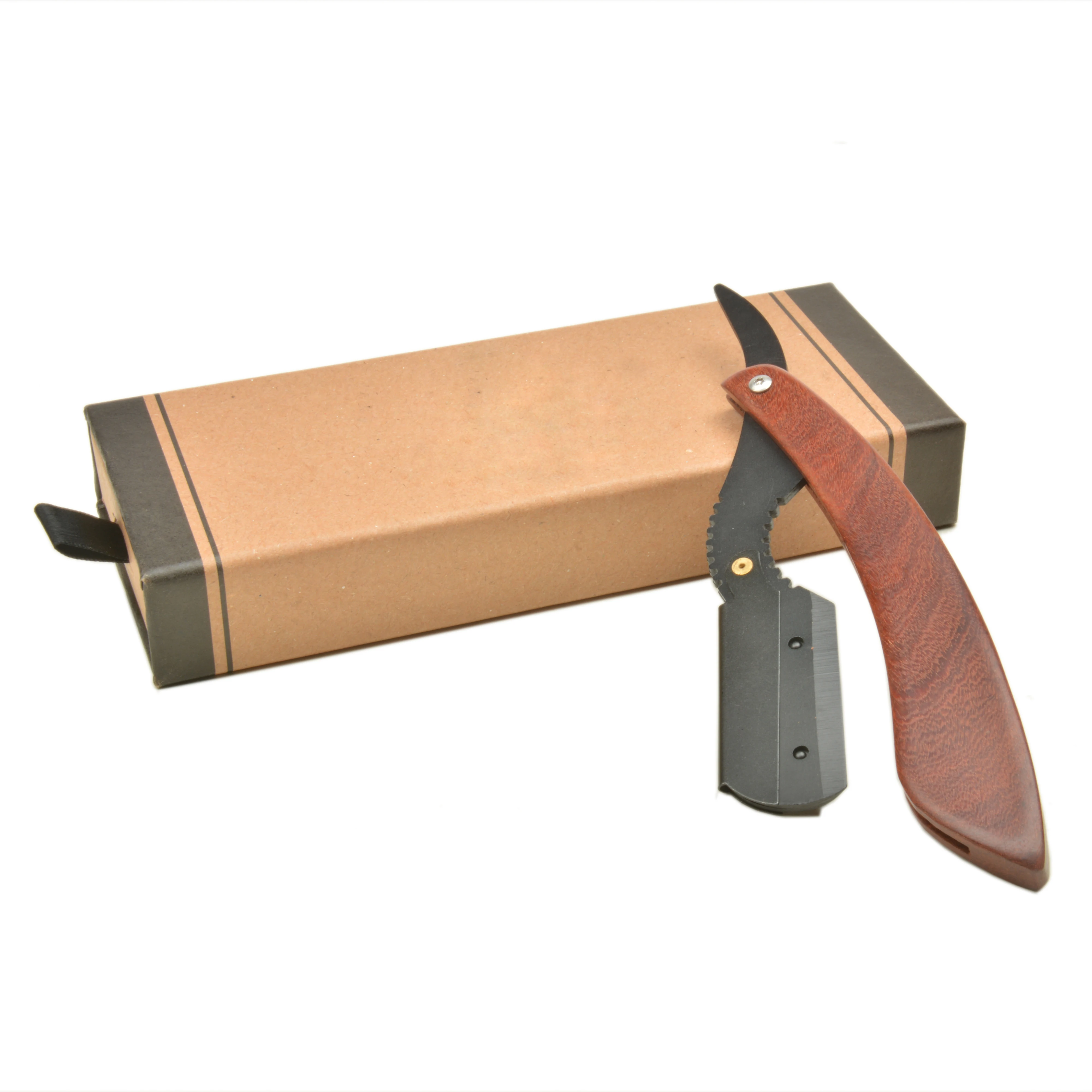 Natural Color Private Label Color Wood and Stainless Steel Razor Straight ,Black Straight Edge Barber Razor