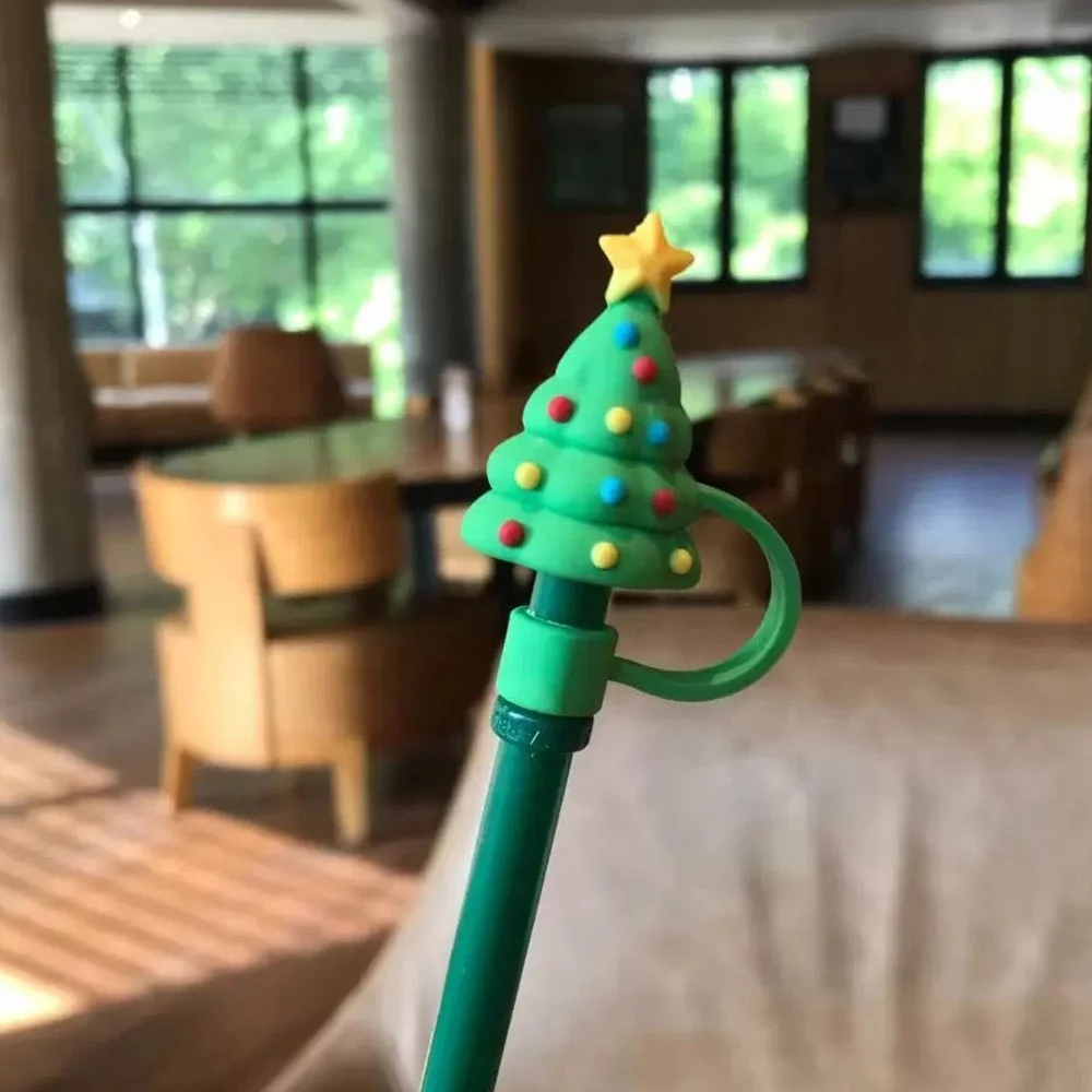 Reusable Silicone Straws Tips Dust Proof Plug Covers Caps Custom Christmas Straw Tip Cover For Decor