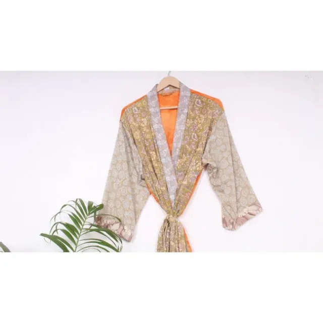 Indian Bali Silk Kimono Robe Pockets Long Satin Oversized Maxi Bathrobe Comfy Lounge Robe Plus Size Perfect Anniversary Summer