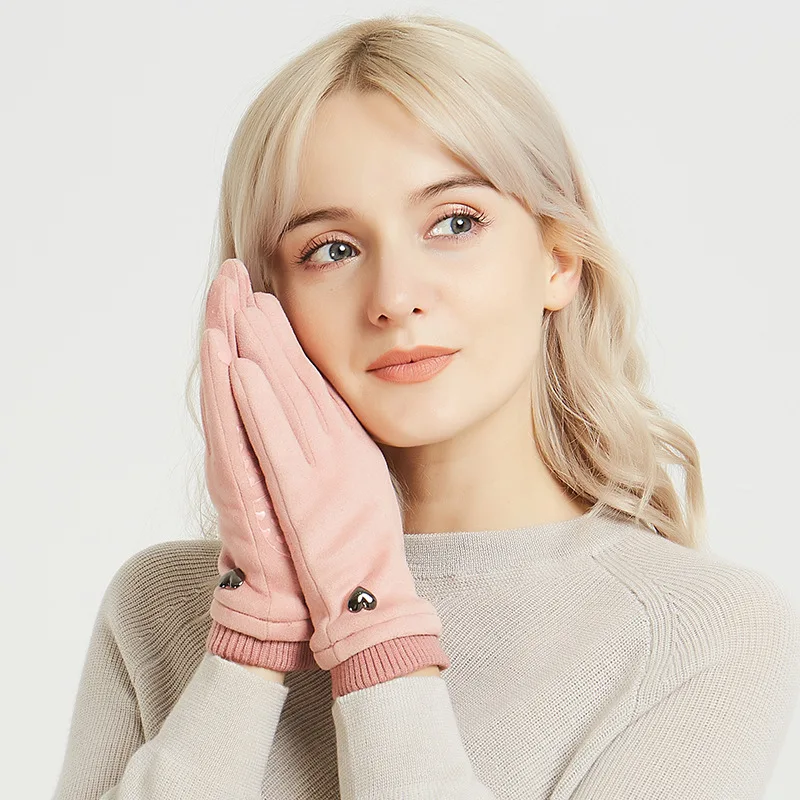 
Women Winter Warm TouchScreen Glove Velvet Driving Suede Outdoor Bicycle Motorcycle Anti Skid Gloves 