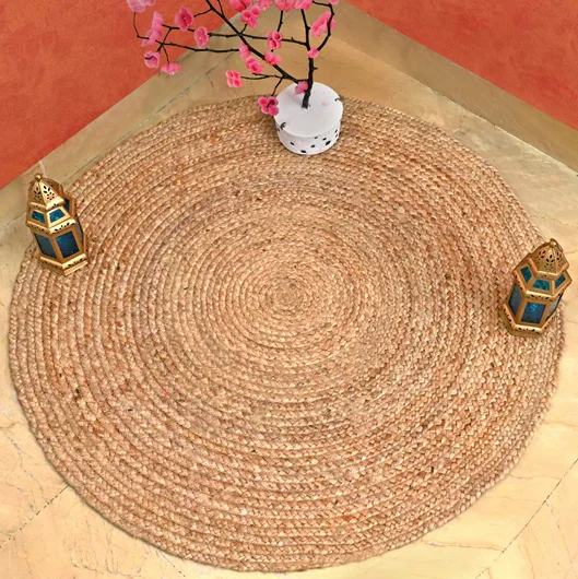 Джутовый плотный круглый коврик с ниткой разных размеров