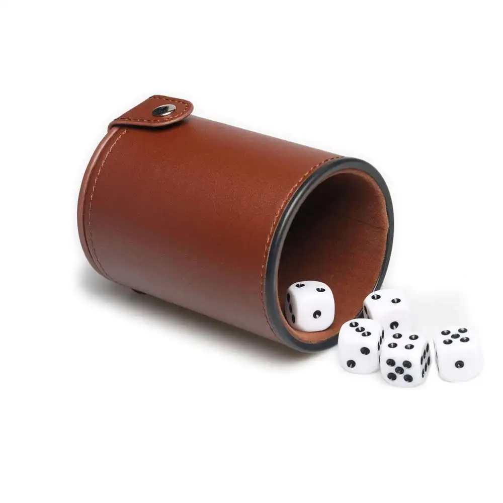 Wholesale Real leather Dice Cup Set with Storage Compartment Felt Lined Shaker Includes 5 Dot Dices