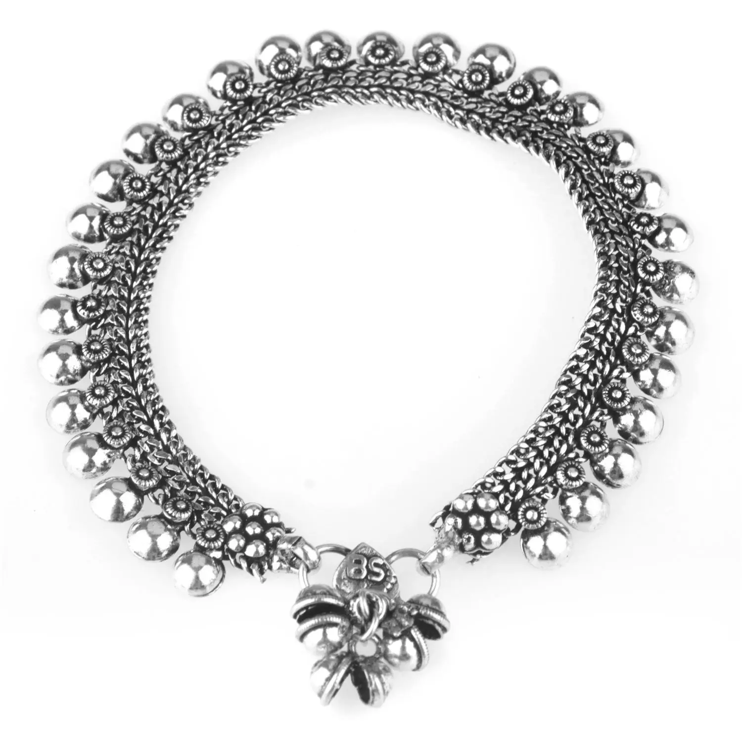 Boho Vintage Antique Ethnic Gypsy Tribal Indian Oxidized Silver Anklet Pair (2 pc) Bracelet Foot Jewelry