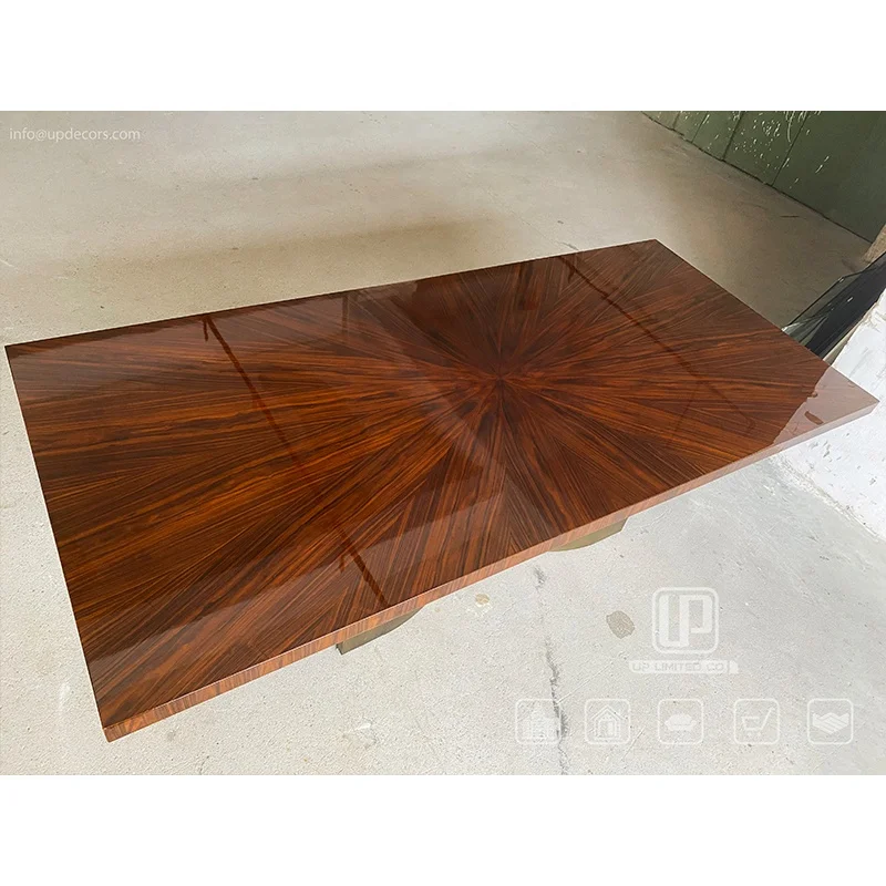 Exclusive Design Customized  Antique Dining Table  Stainless Steel Luxury Bronze Base Wooden Top Dining Tables