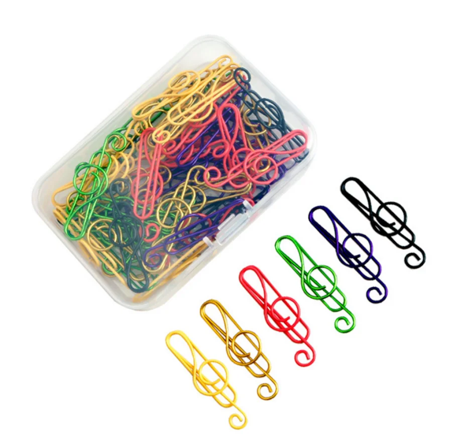 50pcs PP box packing metal creative musical notes shape paper clips with assorted colors