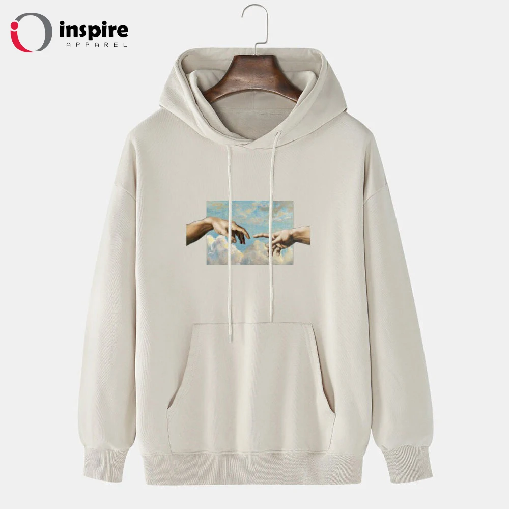 
Mens Touch Hand Graphic Print 100% Cotton Solid Casual Pullover Hoodie 