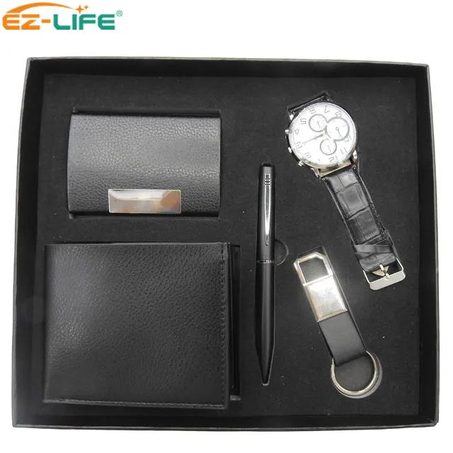 Подарочный набор кошелек из искусственной кожи наручные часы держатель для карт брелок под заказ от поставщика Pop
