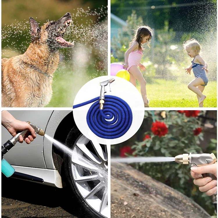 Factory Wholesale Customized Length latex Retractable water Garden Hose with alloy spray gun