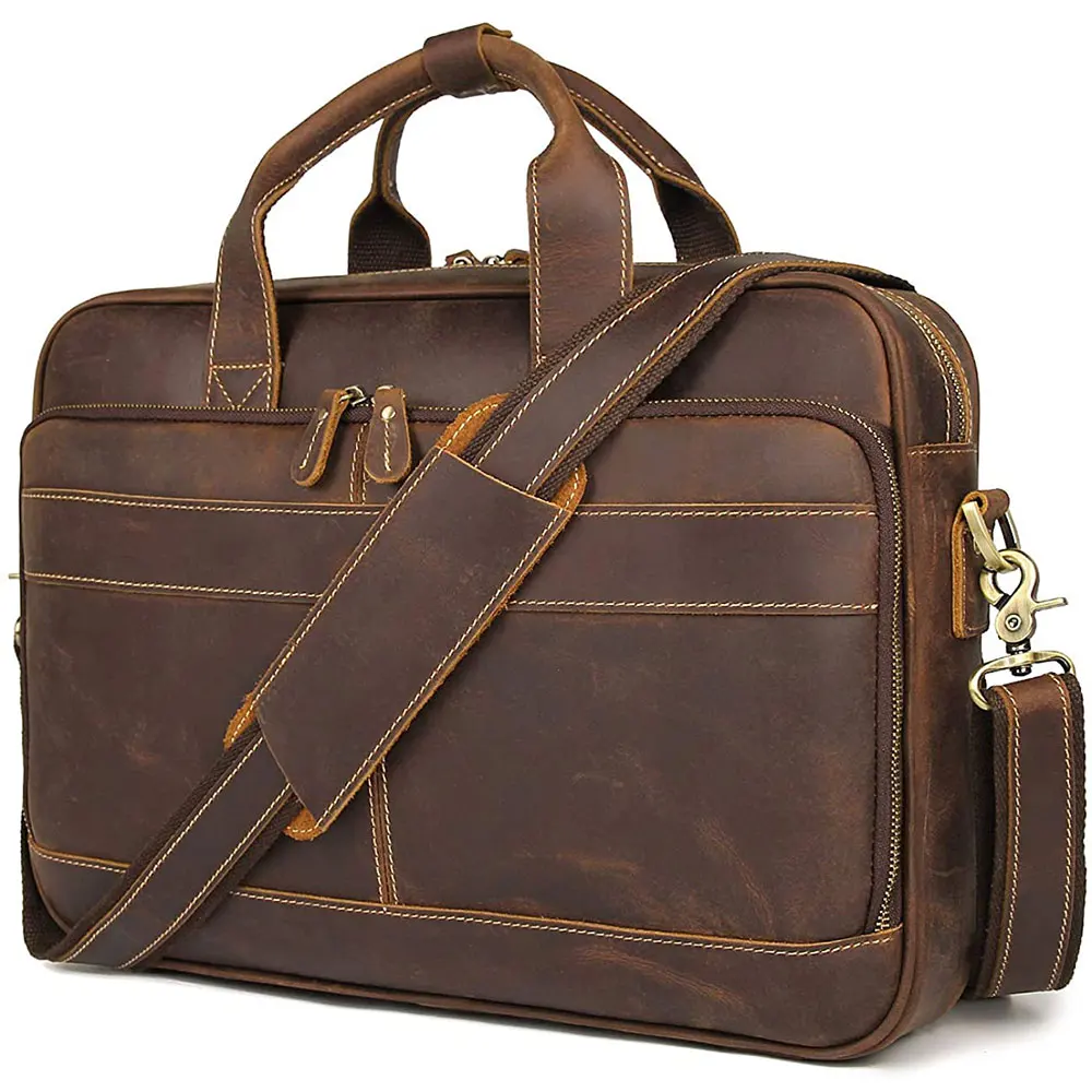 
2021 Wholesale Vintage Leather Messenger Bag for Men Vintage Travel Backpack 17 inch laptop Briefcase Shoulder Bags 