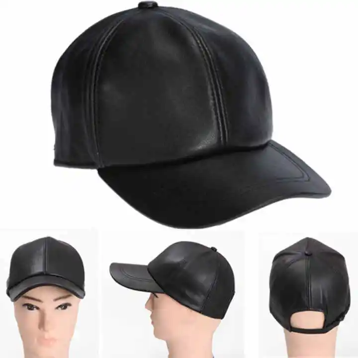 Customized Logo Men Black Leather Badge Flat-Top-Caps Hats Flat-Top Low MOQ Baseball-Cap