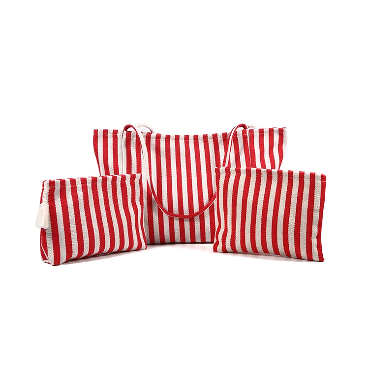 Stylish Environmentally Friendly Stripe Cotton Tote Bag Canvas Tote Bag Sets for Shopping