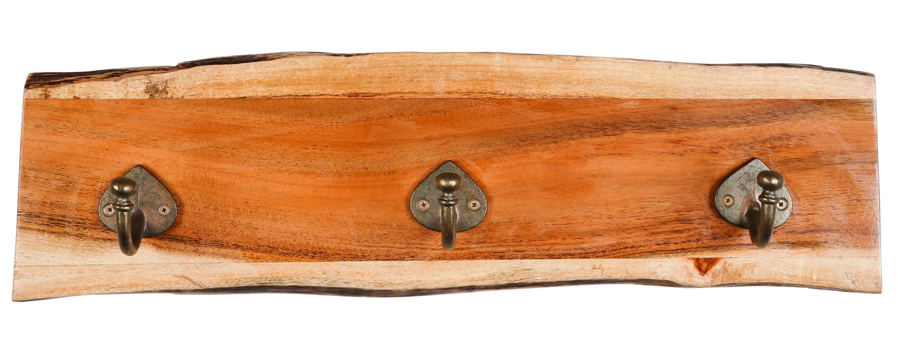 Wooden Wall Mounted Coat Rack 3 Hooks Rail Acacia Wood Natural Finish Storage Organisation Vintage Design Wall Mount Hooks Rail